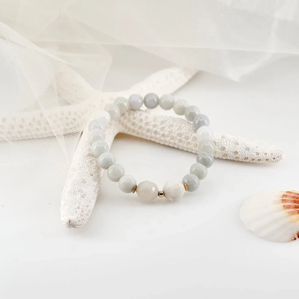 Jade Bracelet, Genuine Burma Jadeite, Dainty Stretch Bracelet, Handmade Gift